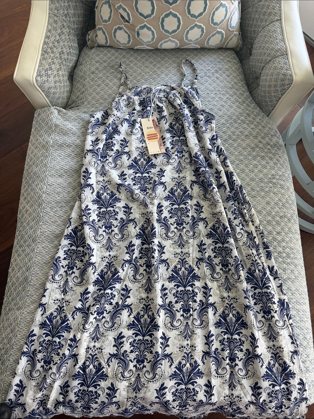 Sleeveless Blue & White Maxi Dress